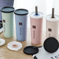 小麥雙蓋隨手杯 小麥帶吸管杯 水杯 創意單層杯 密封杯