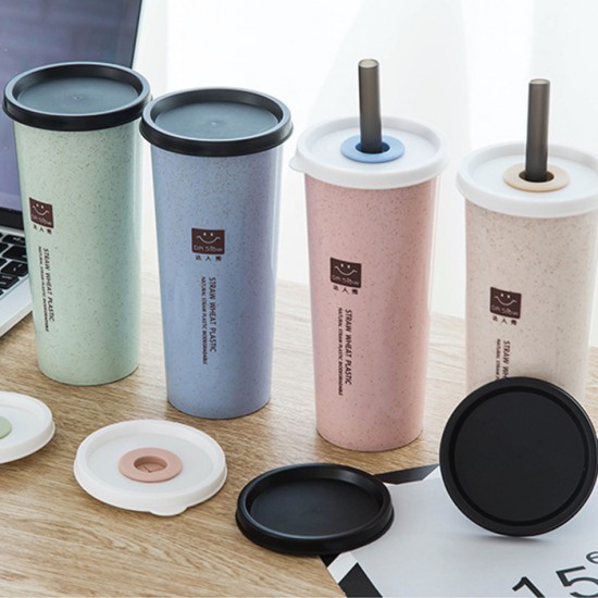 小麥雙蓋隨手杯 小麥帶吸管杯 水杯 創意單層杯 密封杯