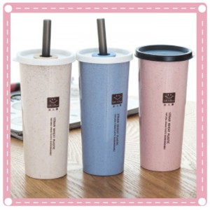 小麥雙蓋隨手杯 小麥帶吸管杯 水杯 創意單層杯 密封杯