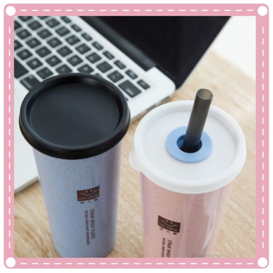 小麥雙蓋隨手杯 小麥帶吸管杯 水杯 創意單層杯 密封杯