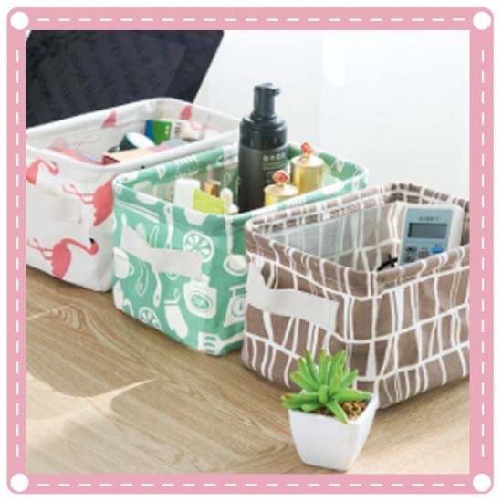 清新棉麻提手桌面雜物籃 收納盒 櫥櫃衣物布藝收納籃