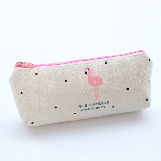 簡約可愛紅鶴帆布筆袋 學生 小清新拉鏈大容量文具袋 鉛筆盒