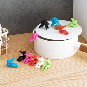 矽膠鍋蓋防溢器2入裝 人物造型筷架 鍋蓋加高器 創意手機支架