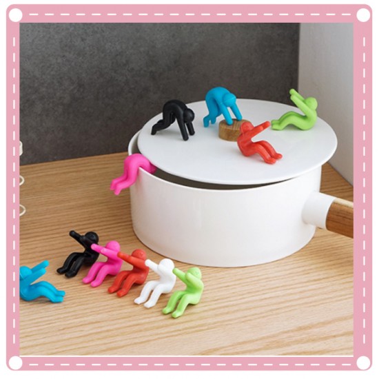 矽膠鍋蓋防溢器2入裝 人物造型筷架 鍋蓋加高器 創意手機支架