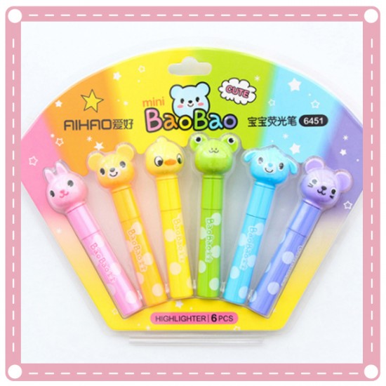 可愛螢光筆6件組 小學生彩色記號筆 兒童塗鴉筆