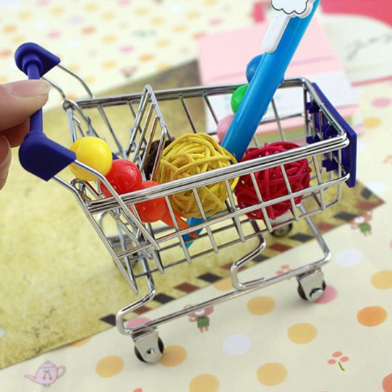 創意鐵藝迷你購物車 超市手推車桌面收納儲物籃 小推車 工藝品