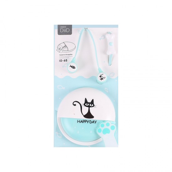 可愛卡通貓咪小魚耳機 收納盒 時尚入耳式立體音樂耳機