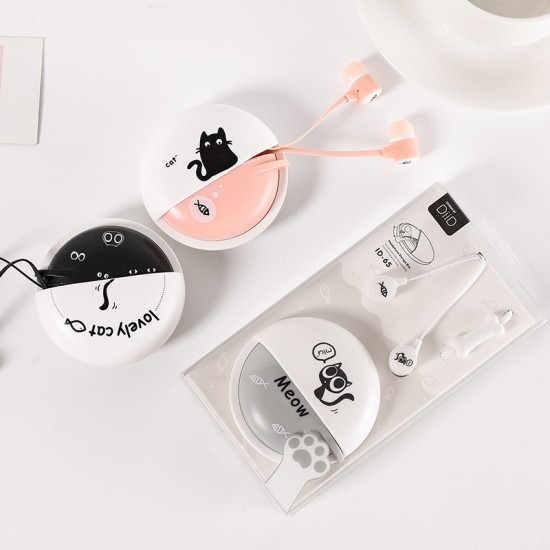 可愛卡通貓咪小魚耳機 收納盒 時尚入耳式立體音樂耳機