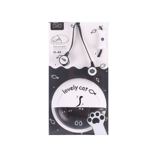 可愛卡通貓咪小魚耳機 收納盒 時尚入耳式立體音樂耳機