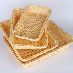 仿藤編麵包籃 水果食品籃 淺色長方形竹籃 