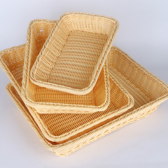 仿藤編麵包籃 水果食品籃 淺色長方形竹籃 