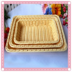 仿藤編麵包籃 水果食品籃 淺色長方形竹籃 