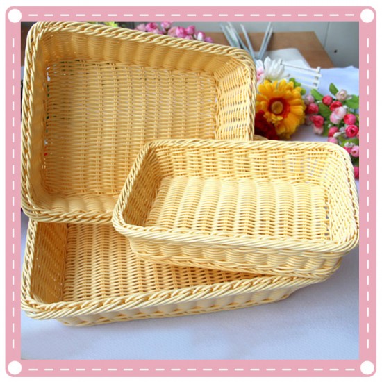 仿藤編麵包籃 水果食品籃 淺色長方形竹籃 