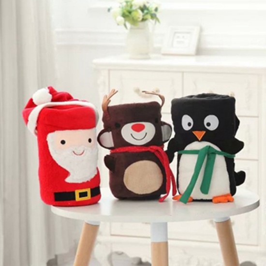 [館長大推]必備小毛毯 超萌聖誕老人麋鹿雪寶造型珊瑚絨小毛毯 寶寶午睡毯 休閑毯 空調毯