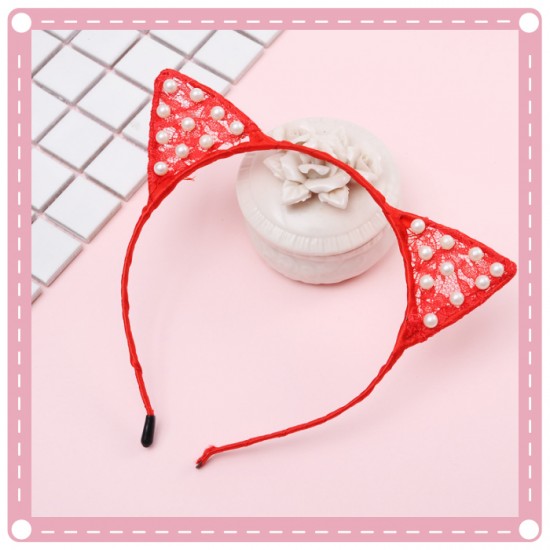 可愛貓咪耳朵髮箍 蕾絲珍珠貓耳朵髮箍