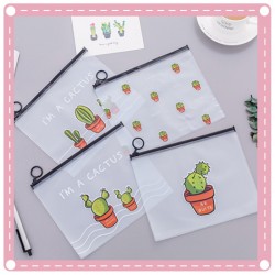 小清新磨砂透明仙人掌指環收納袋 文件袋 大容量筆袋