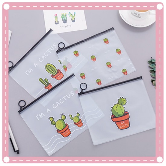 小清新磨砂透明仙人掌指環收納袋 文件袋 大容量筆袋
