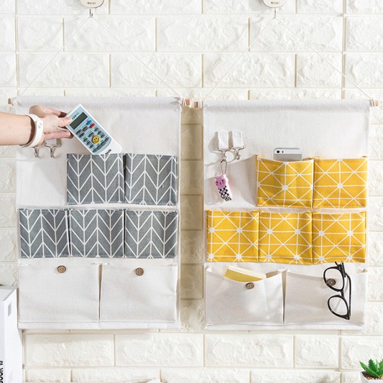 棉麻布藝七格掛袋 雜物收納掛袋 門後牆面多格收納掛袋 儲物袋