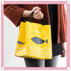 手提戶外保溫保冷便當袋 小魚圖案牛津布保溫袋