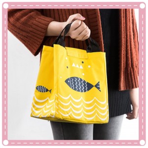 手提戶外保溫保冷便當袋 小魚圖案牛津布保溫袋
