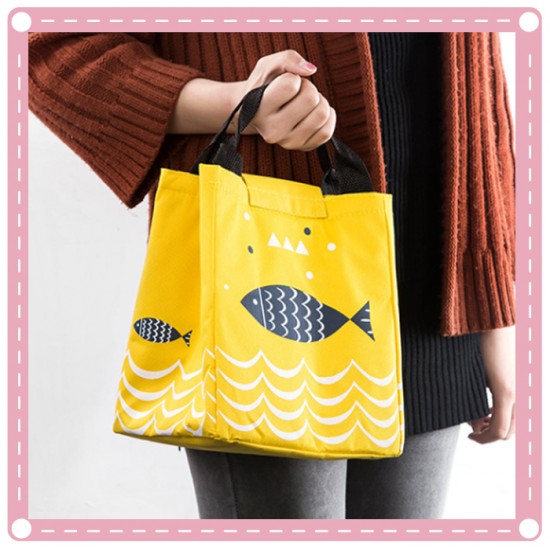 手提戶外保溫保冷便當袋 小魚圖案牛津布保溫袋