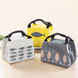 小號手提拉鍊戶外保溫保冷便當袋 小魚圖案牛津布保溫袋