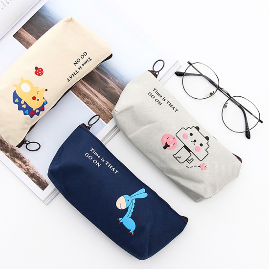 創意可愛簡約動物帆布筆袋 大容量文具袋 鉛筆盒