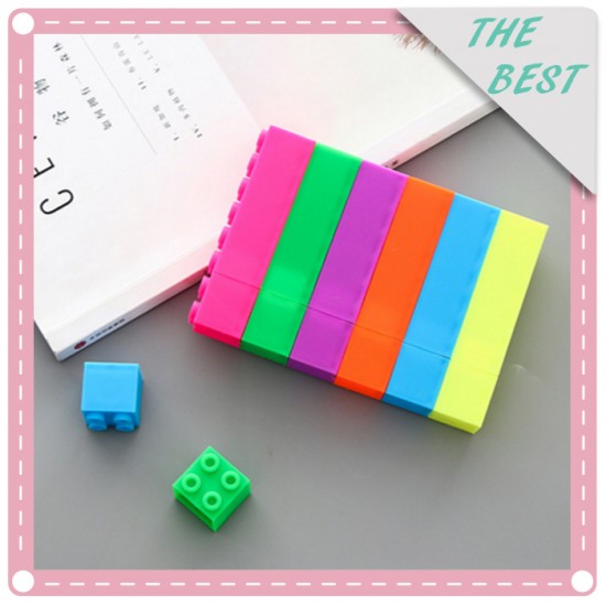 創意積木造型螢光筆 彩色記號筆 標記重點螢光筆