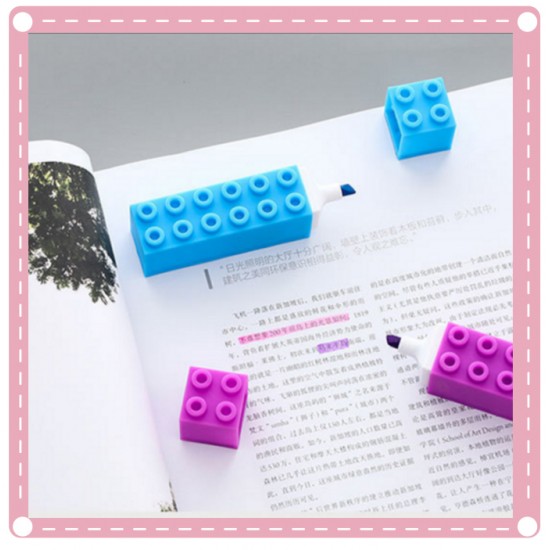 創意積木造型螢光筆 彩色記號筆 標記重點螢光筆