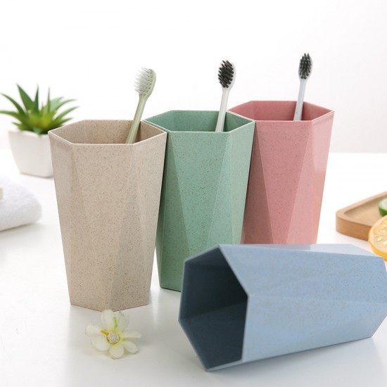 素色幾何漱口杯 造型牙刷杯 六角洗漱杯