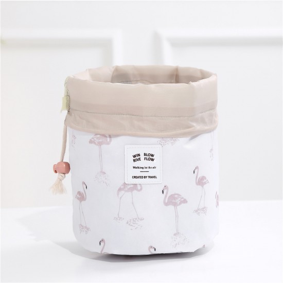 創意牛津布旅行圓筒收納包 花色抽繩化妝包 收納袋 化妝品收納包
