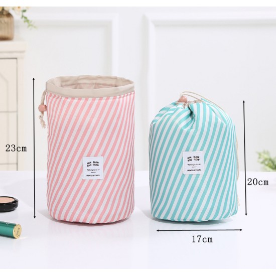 創意牛津布旅行圓筒收納包 花色抽繩化妝包 收納袋 化妝品收納包