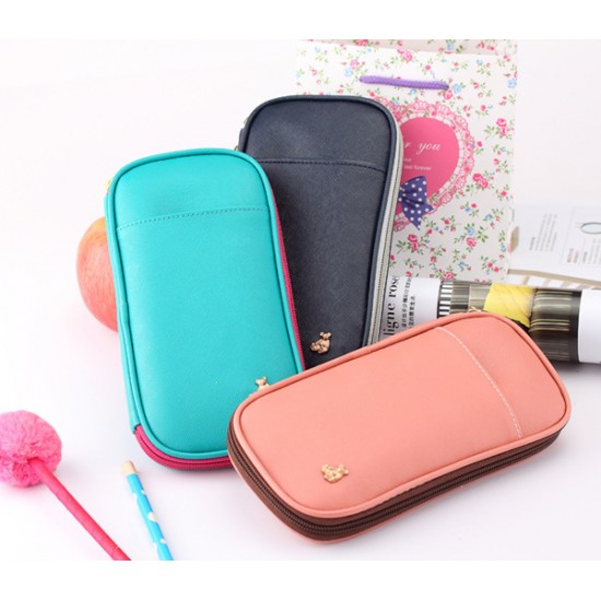 加厚PU材質筆袋 皮質化妝包 小熊文具袋 文具收納袋 鉛筆盒
