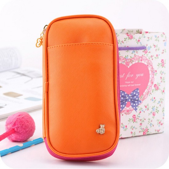 加厚PU材質筆袋 皮質化妝包 小熊文具袋 文具收納袋 鉛筆盒