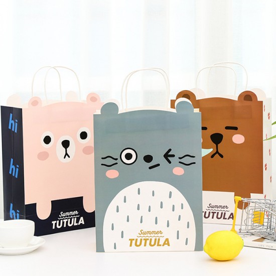 可愛動物圖案手提紙袋 卡通小熊禮品袋 送禮必備小紙袋