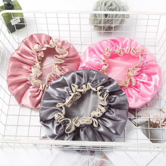 花邊雙層防水浴帽 洗澡必備 廚房必備防油煙帽 浴帽 帽子