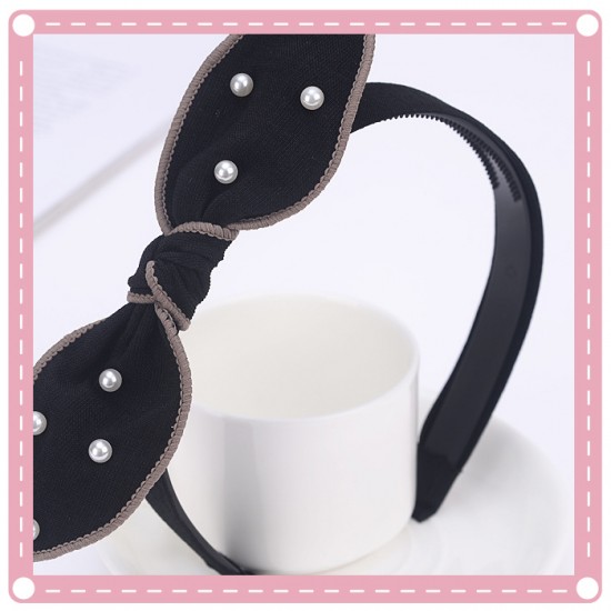 簡約寬版個性百搭珍珠蝴蝶結髮箍 可愛甜美髮飾