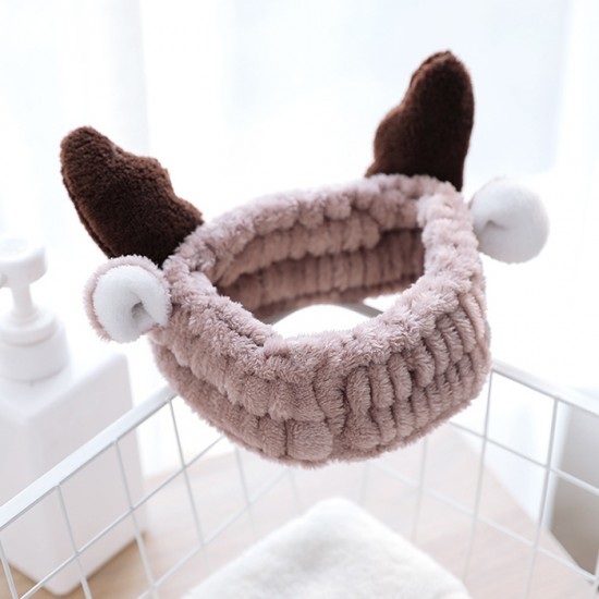 可愛鹿角造型洗臉束髮帶 敷面膜必備髮帶 超可愛髮箍 化妝必備 洗澡頭巾