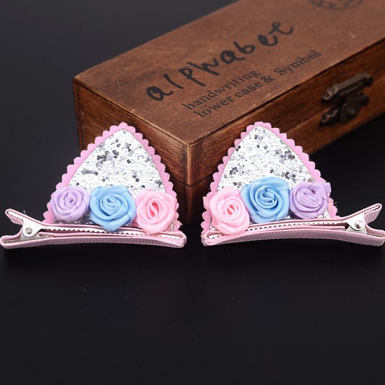 萬聖節必備 雙層立體貓耳朵髮夾 超萌可愛兒童鴨夾 髮飾 頭飾(1對)