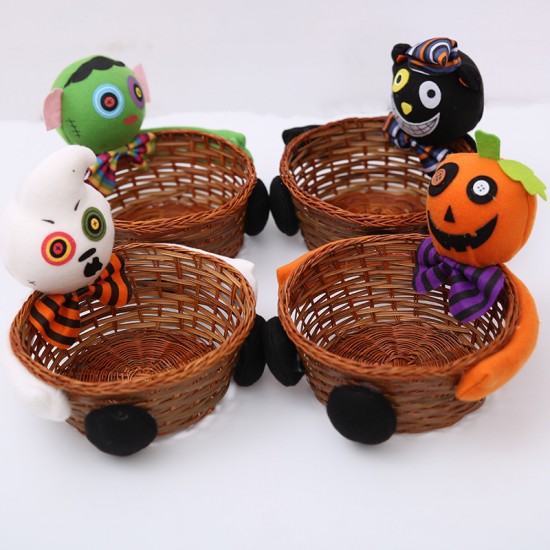 萬聖節必備 派對裝飾手工編織籃 立體娃娃糖果餅乾籃