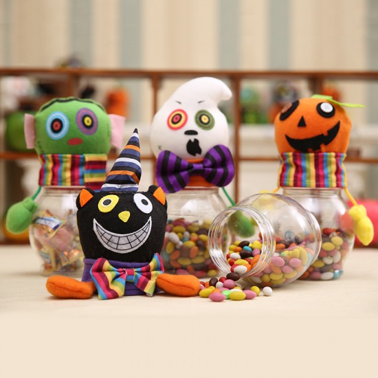 萬聖節必備 裝飾透明糖果罐 南瓜黑貓立體造型糖果盒 禮物罐