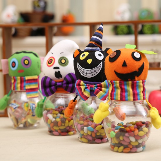 萬聖節必備 裝飾透明糖果罐 南瓜黑貓立體造型糖果盒 禮物罐