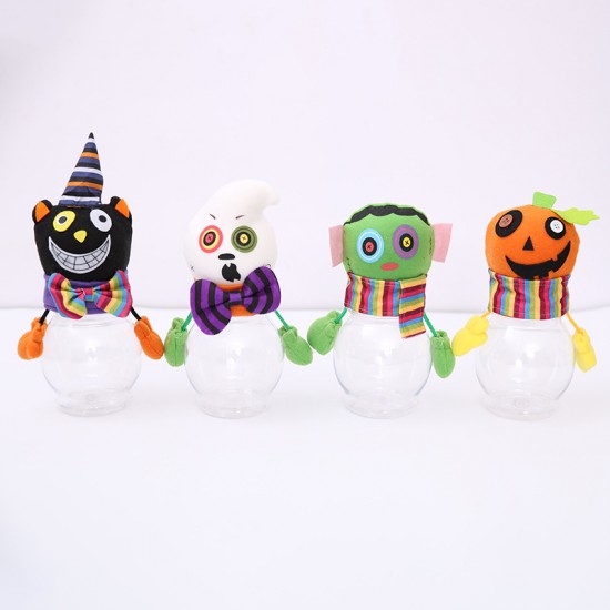 萬聖節必備 裝飾透明糖果罐 南瓜黑貓立體造型糖果盒 禮物罐