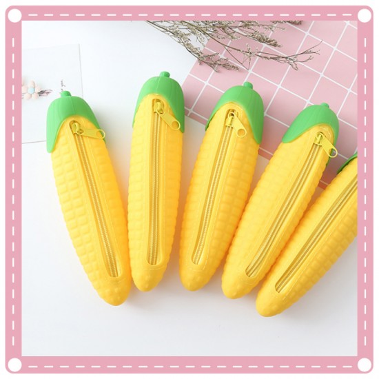 創意玉米造型矽膠筆袋 大容量簡約鉛筆盒 學生必備文具收納袋