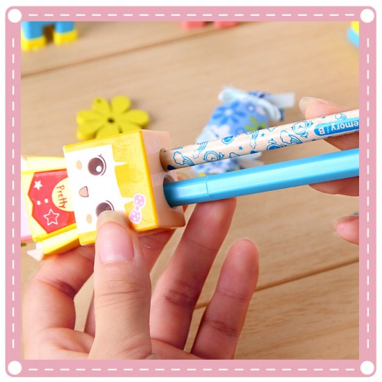 可愛人物削鉛筆器 雙孔附橡皮擦