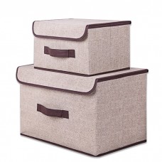 仿棉麻無紡布收納箱2件組 摺疊收納箱 整理箱