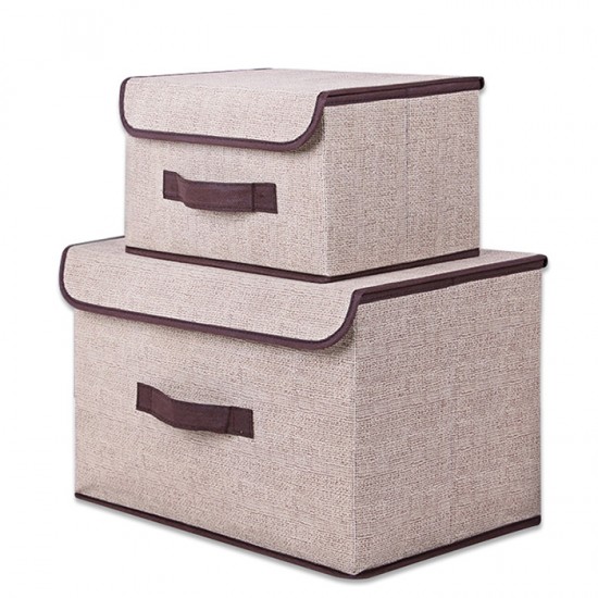 仿棉麻無紡布收納箱2件組 摺疊收納箱 整理箱