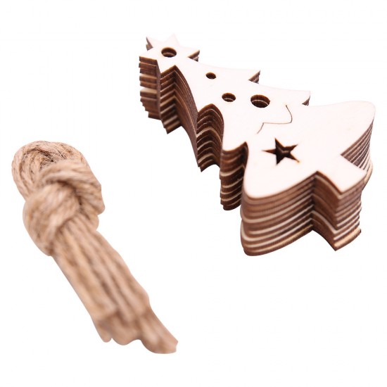 聖誕節必備 聖誕樹創意木質吊飾 麻繩小吊飾 聖誕裝飾用品 10片裝