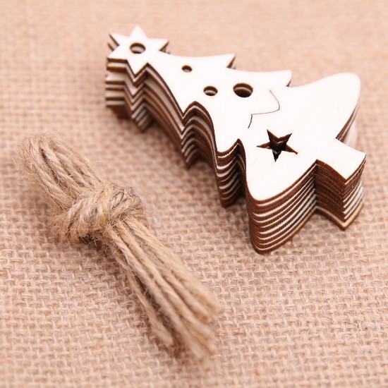 聖誕節必備 聖誕樹創意木質吊飾 麻繩小吊飾 聖誕裝飾用品 10片裝