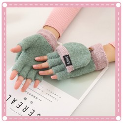 針織翻蓋保暖手套 男女通用露指手套 創意布藝冬季手套